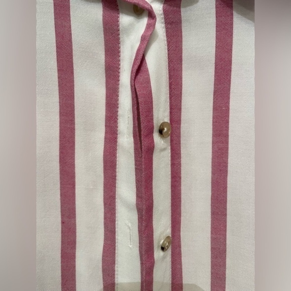 Anthropologie Maeve Fairhope Striped Button Down Flutter Blouse in Pink - Picture 9 of 14